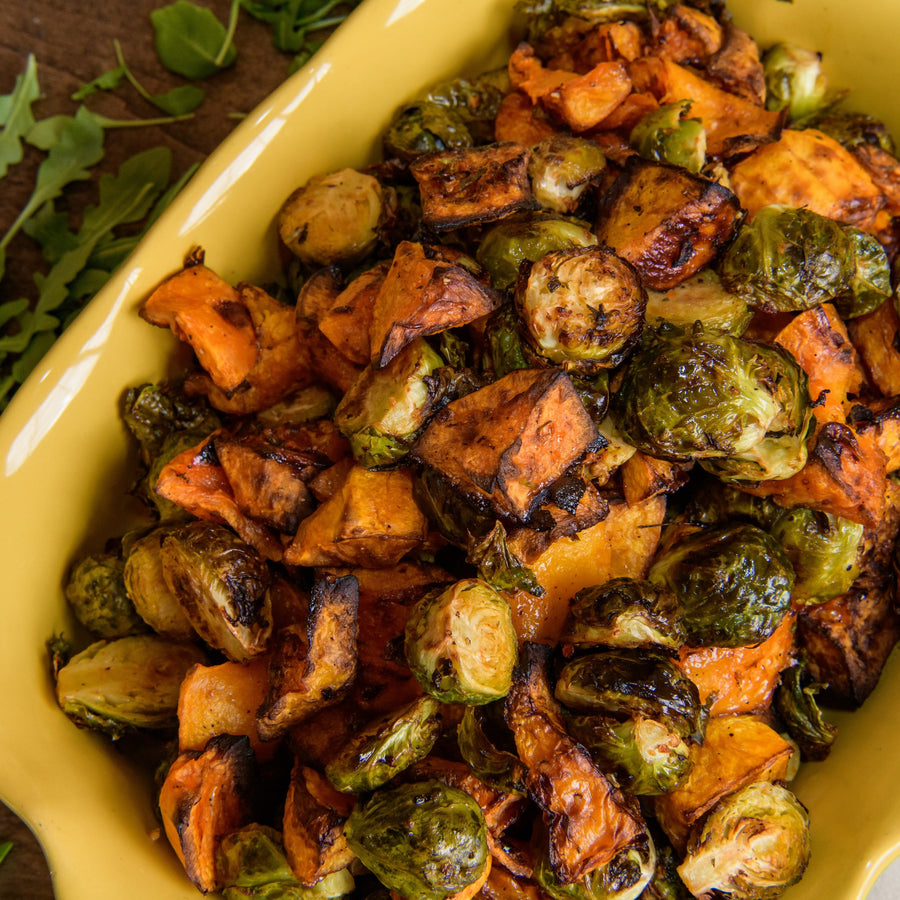 Brussel Sprouts with Seasonal Squash (Vegan)